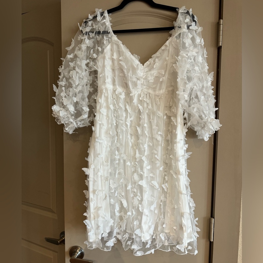 Butterfly sheer white dress